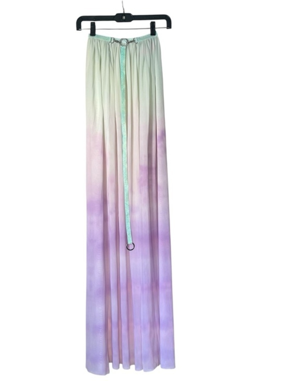 Pastel Ombre/TieDye Maxi Open Front Skirt Cover Glitter Mint Multi-Style Belt OS